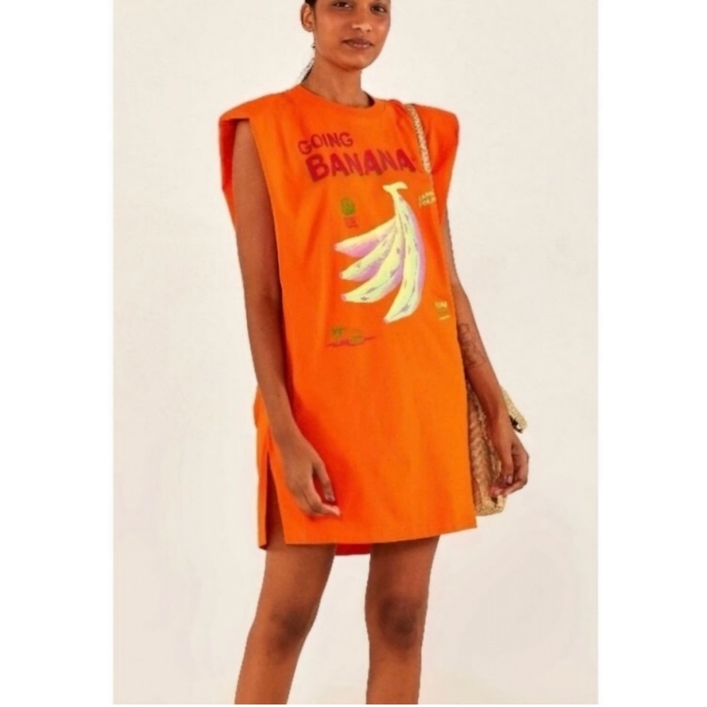 Farm Rio Going Bananas  Graphic Tropical TShirt Mini Dress